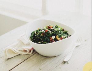 Shredded Kale Salad with Tomatoes, Olives and Feta